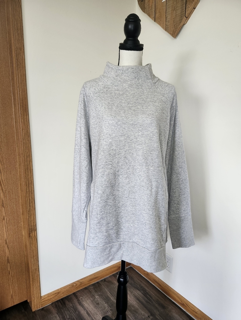 Fabletics Zaylee Funnel Neck Heather Grey Tunic Sweater